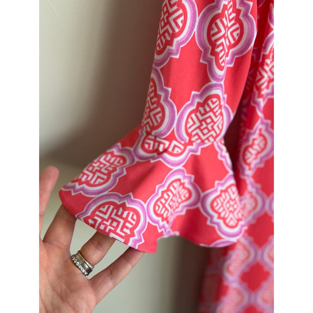 Cabana Life Coral Geo Off Shoulder Coverlux Smocked Mini Dress Pink Womens S NWT - Picture 6 of 13